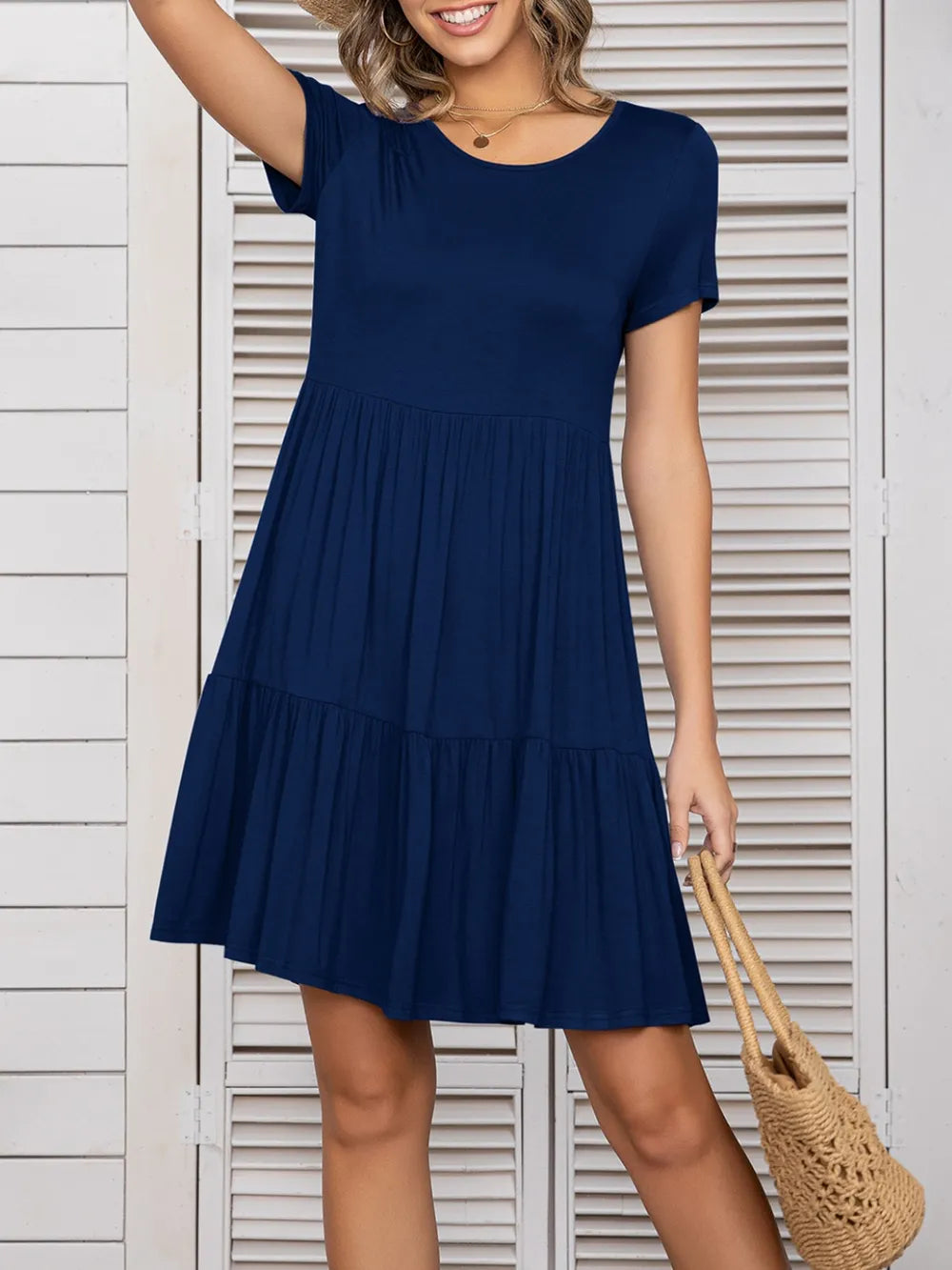 Round Neck Short Sleeve Mini Tee Dress (18)