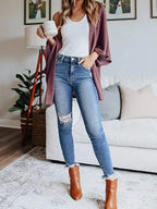 Full Size Open Front Waffle Knit Cardigan Plus (36)