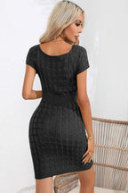 Decorative Button Round Neck Short Sleeve Sweater Dress (6)