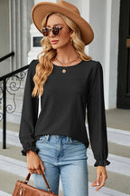 Round Neck Flounce Sleeve T-shirt