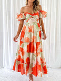 Off-shoulder Floral Tiered Dress Ruffle Details