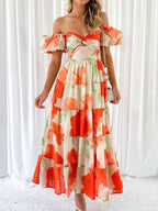 Off-shoulder Floral Tiered Dress Ruffle Details