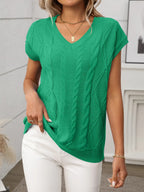 Cable-knit V-neck Short Sleeve Knit Top (3)