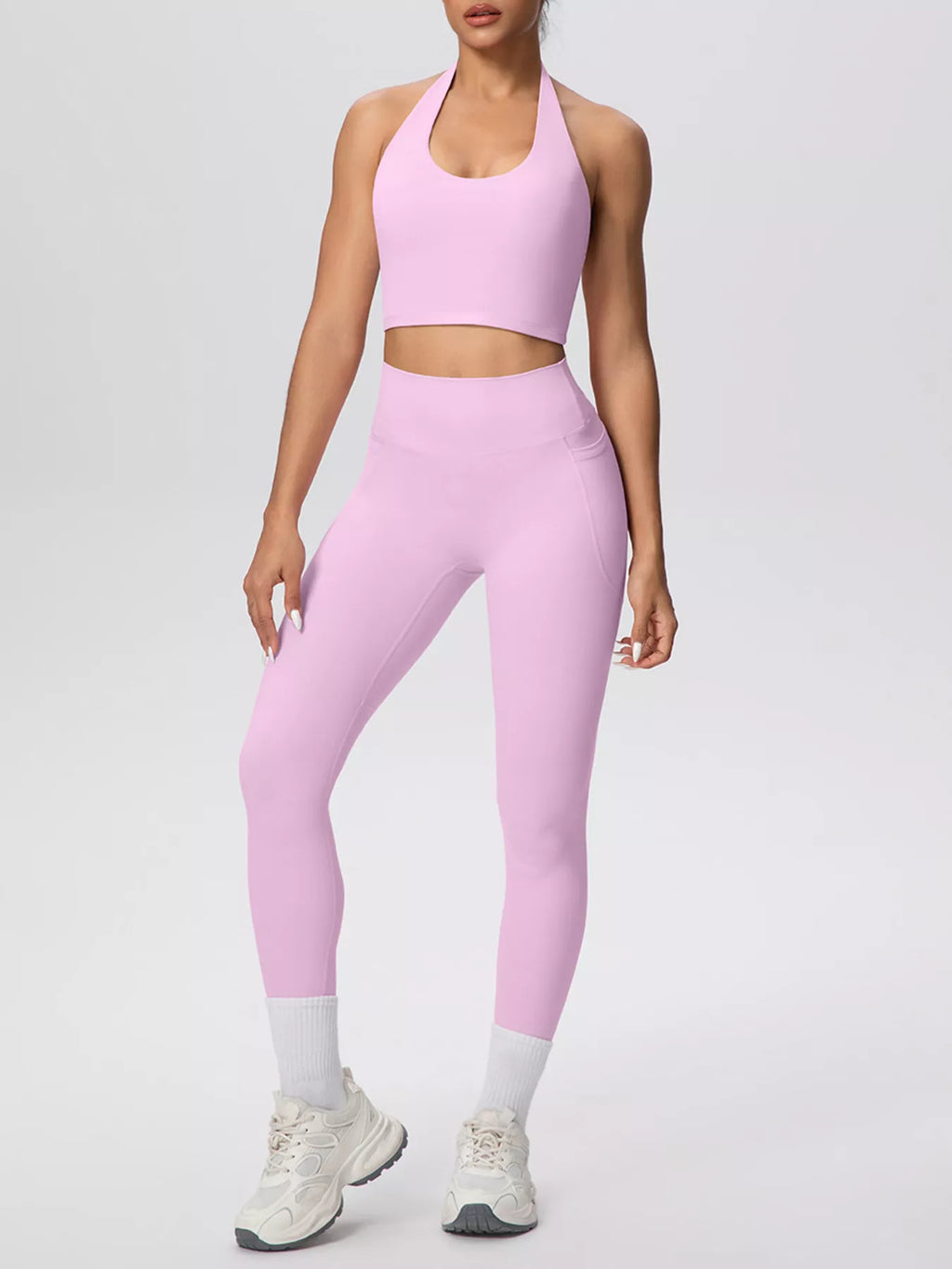Halter Neck Crop Top High-waisted Leggings Active Set (31)