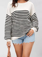 Striped Knit Long Sleeve Sweater (5)