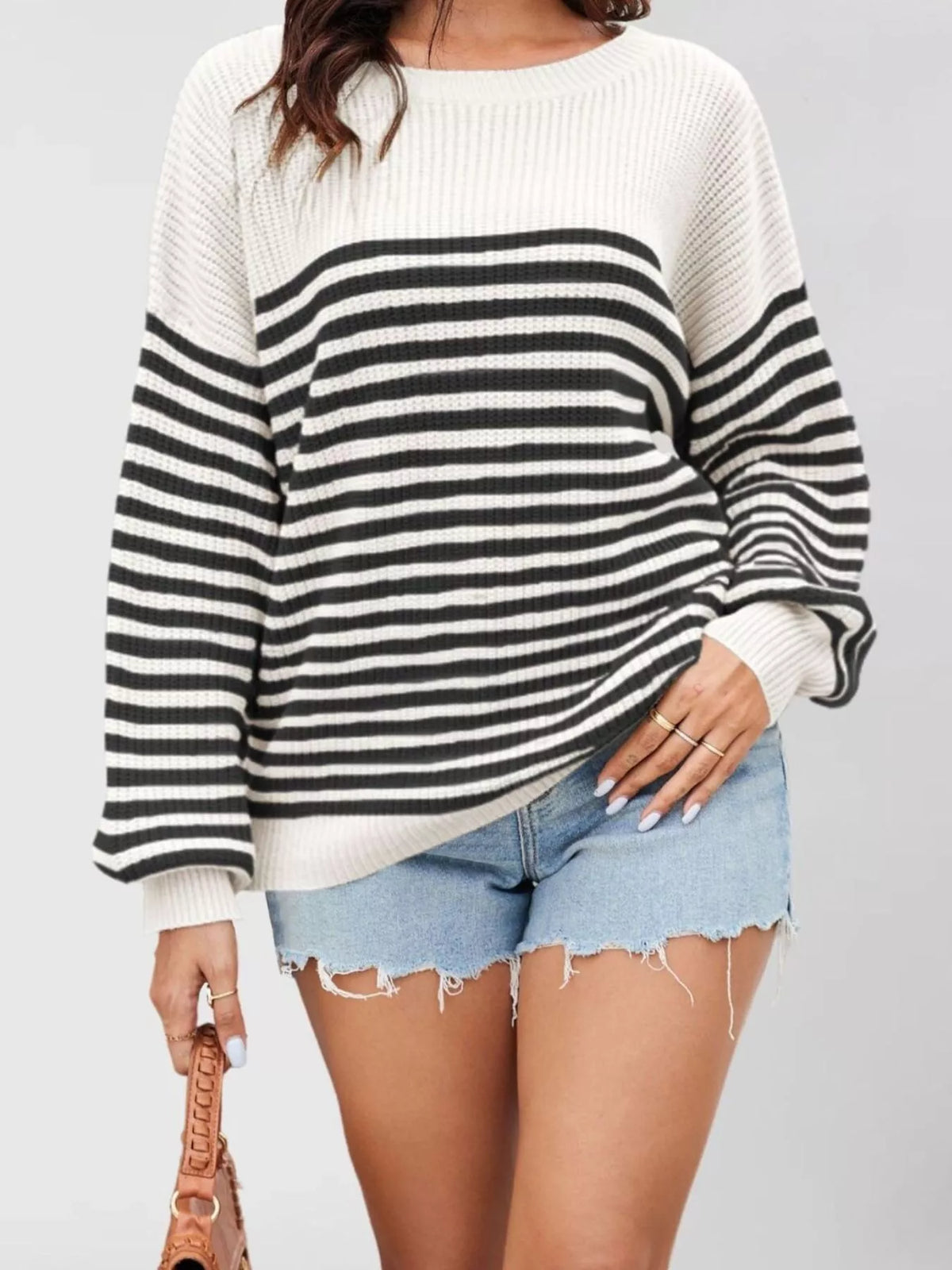 Striped Knit Long Sleeve Sweater (5)