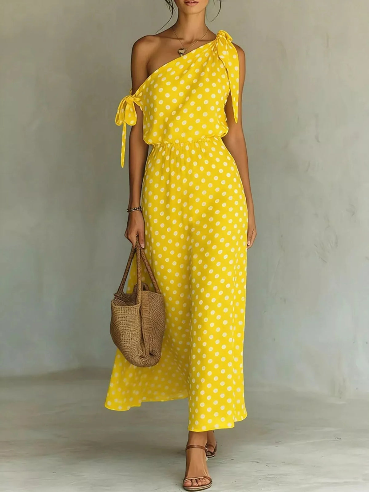 Full Size Polka Dot One-shoulder Maxi Dress Tie Details Plus (9)