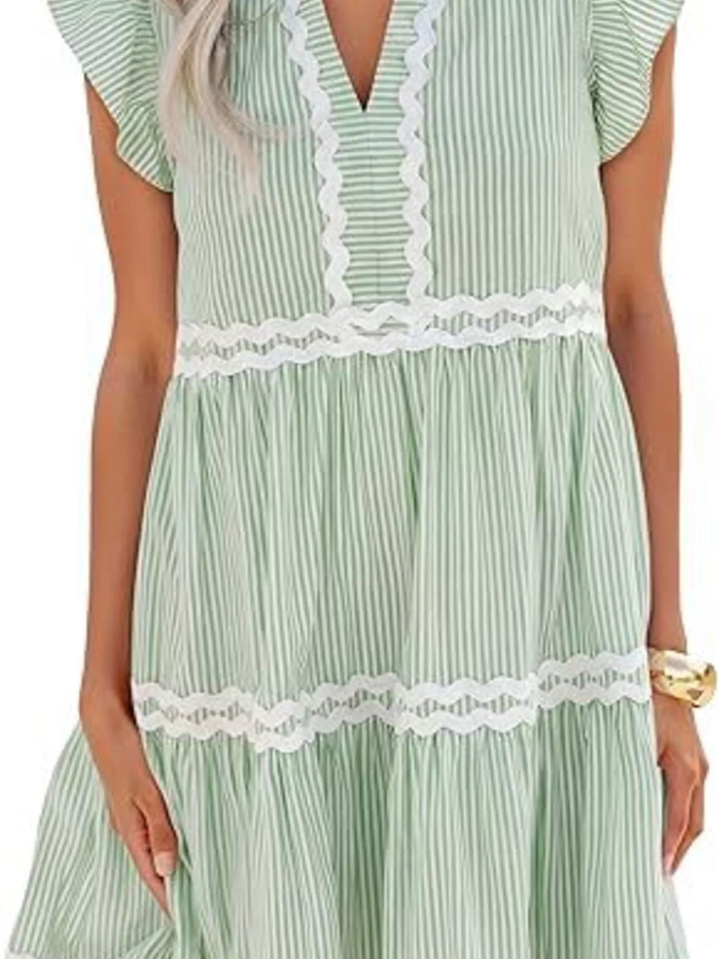 Striped Ruffle Sleeve Tiered Dress (10)