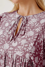 Floral Tie Neck Ruched Babydoll Dress (15)
