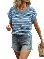 Striped Hollow Out Knit Top (2)