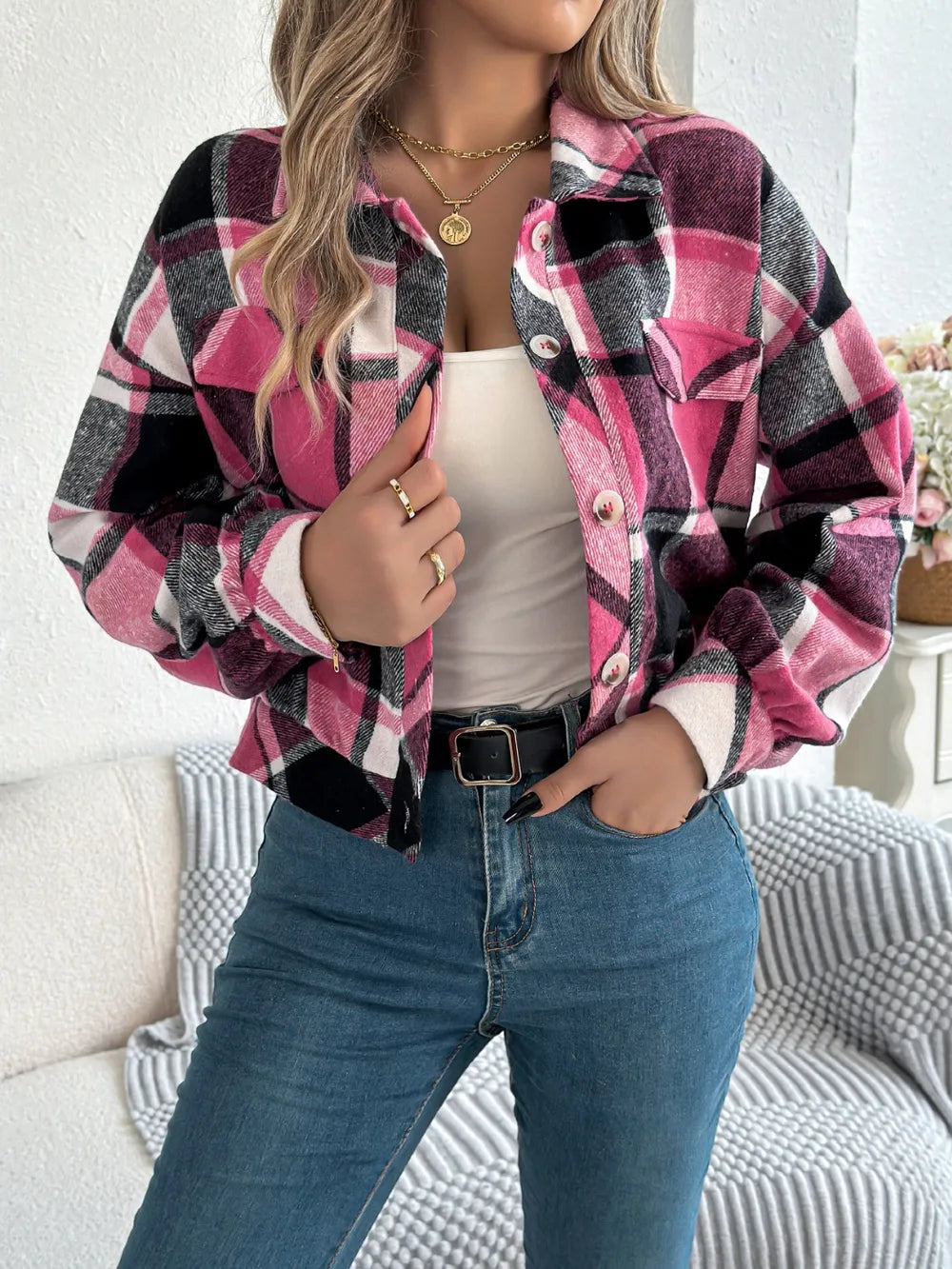 Plaid Button Up Long Sleeve Jacket (29)