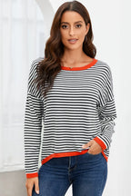 Striped Round Neck Drop Shoulder T-shirt (12)