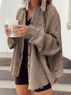 Oversized Waffle Knit Button-up Jacket (13)