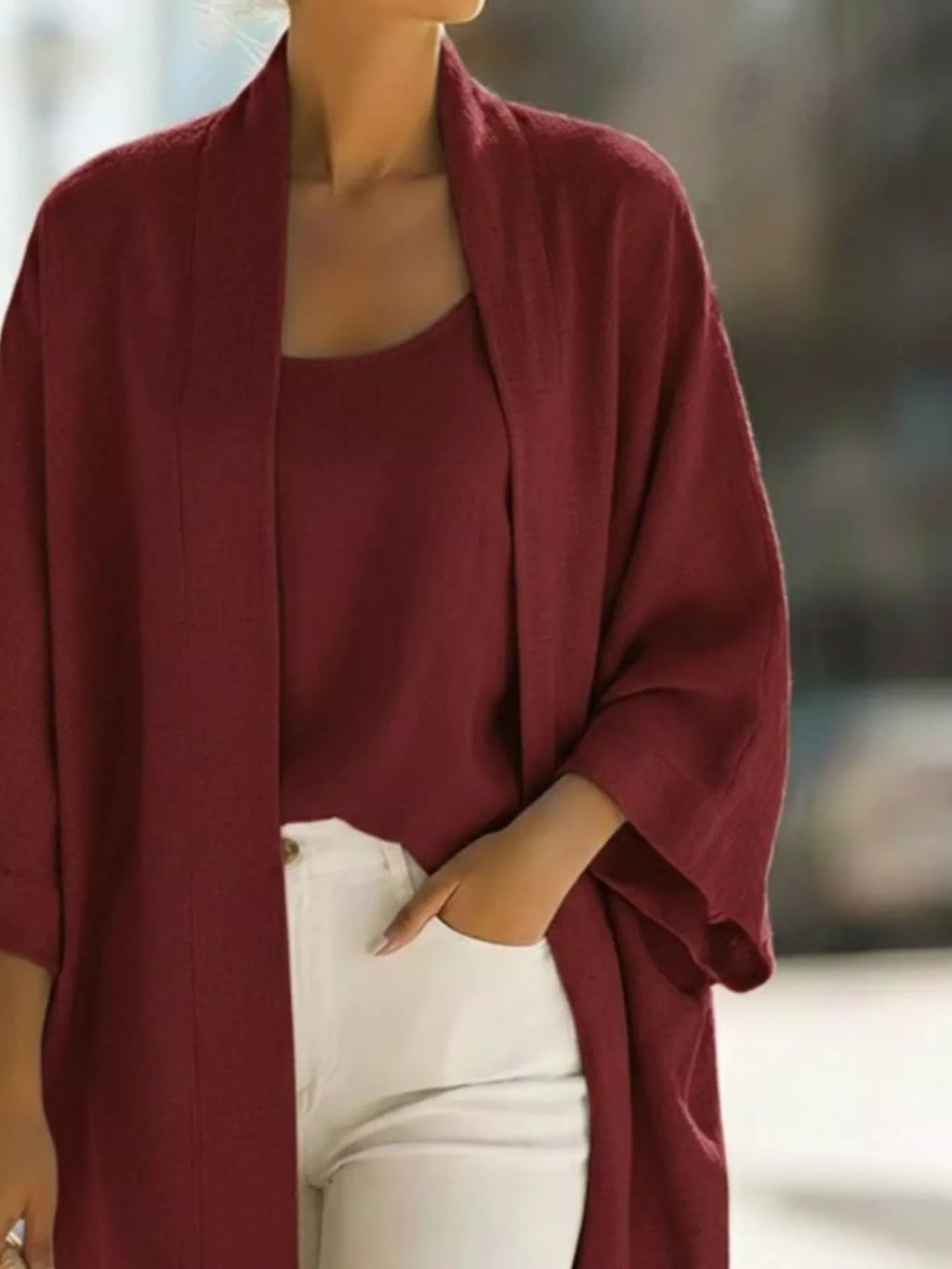 Full Size Open-front Cardigan Matching Tank Top Set Plus (11)