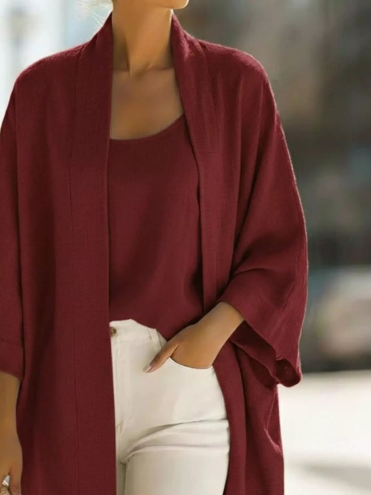 Full Size Open-front Cardigan Matching Tank Top Set Plus (11)