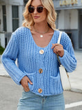 Round Neck Button Up Cardigan Pockets