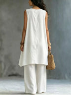 Sleeveless Asymmetrical Top Wide-leg Pants Set (3)