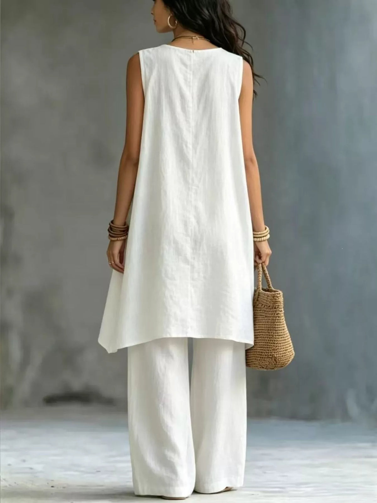 Sleeveless Asymmetrical Top Wide-leg Pants Set (3)