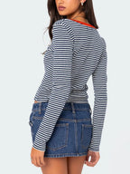 Buttoned Striped Long Sleeve T-shirt (7)