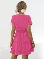 Ruffled Smocked V-neck Tiered Dress (6)