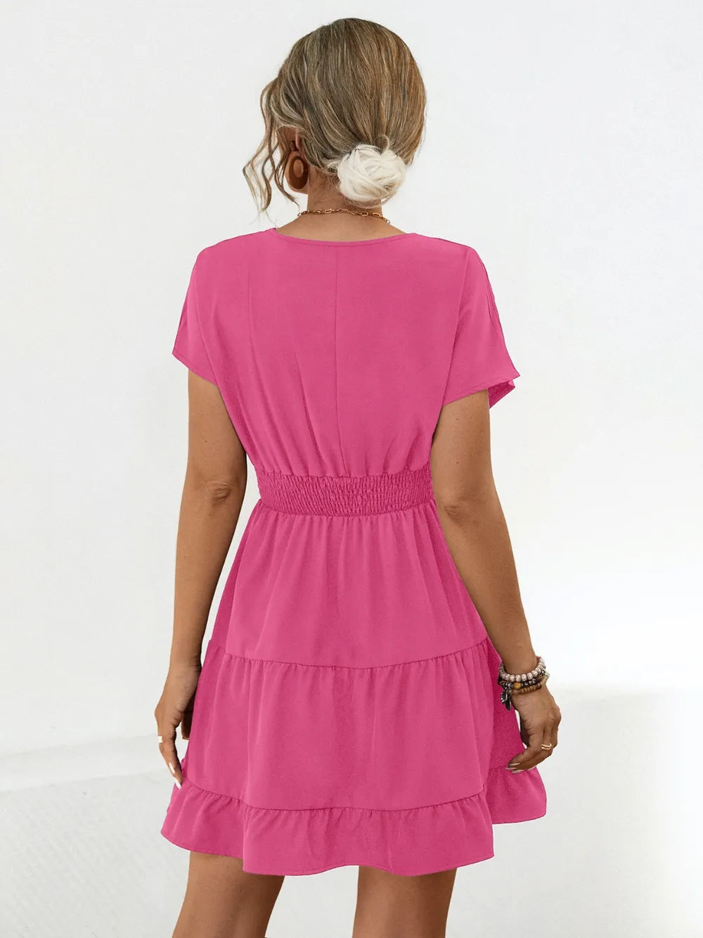 Ruffled Smocked V-neck Tiered Dress (6)