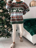 Geometric Round Neck Dropped Shoulder Sweater (7)