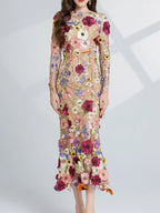Floral Embroidered Mesh Long Sleeve Midi Dress (7)
