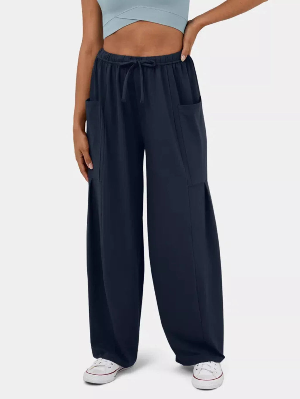 High-waisted Drawstring Wide-leg Pants (23)