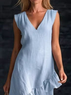 Sleeveless V-neck Ruffle Hem High-low Dress (9)