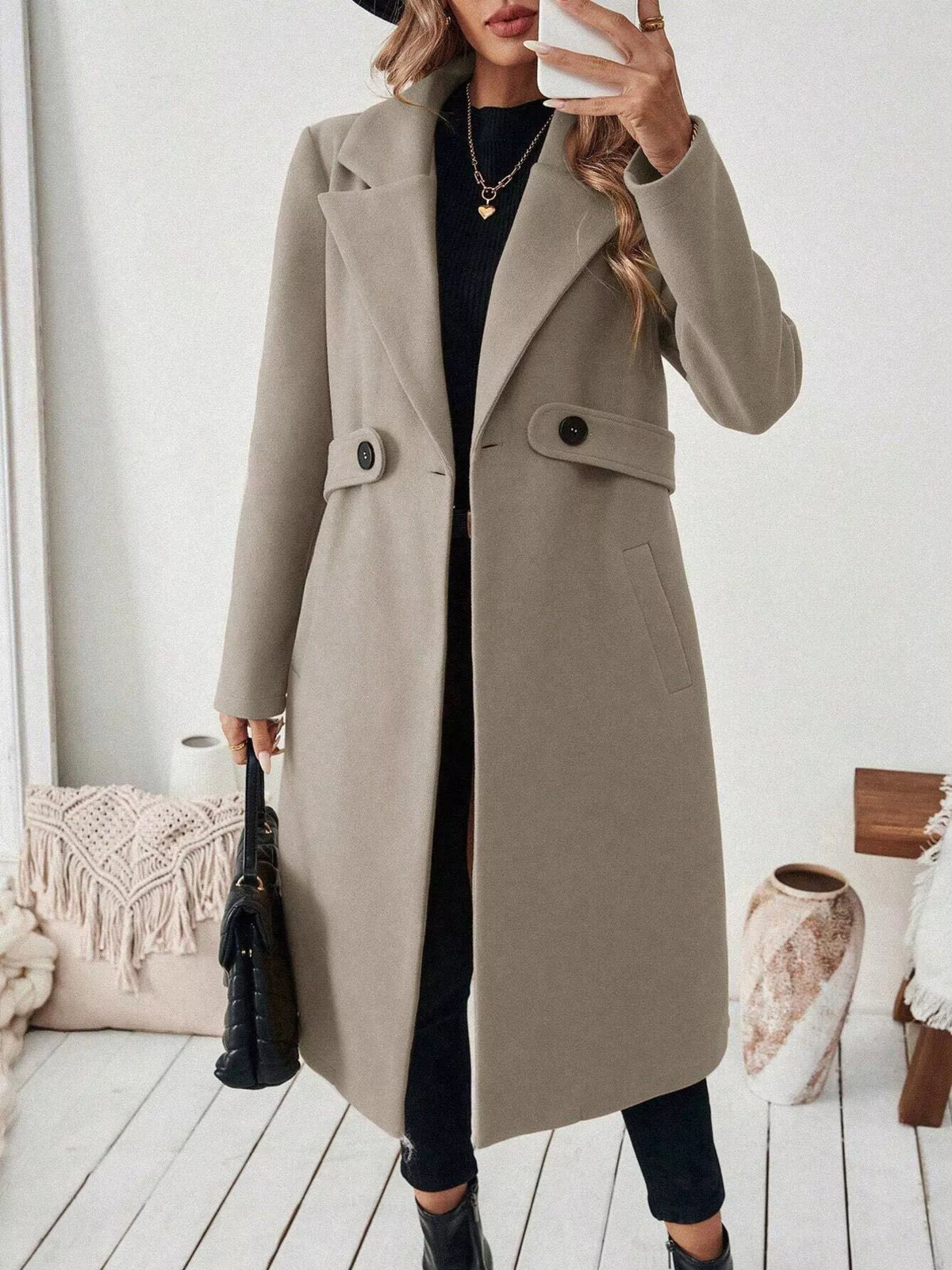 One Button Lapel Collar Overcoat (11)