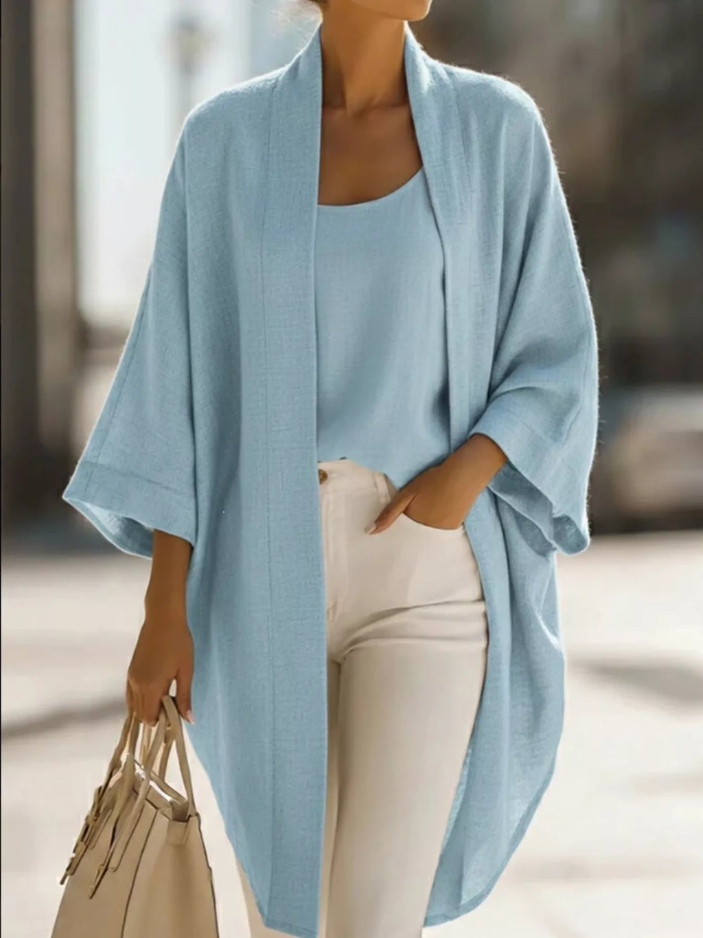Full Size Open-front Cardigan Matching Tank Top Set Plus