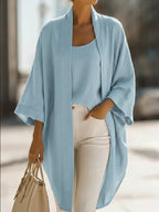 Full Size Open-front Cardigan Matching Tank Top Set Plus