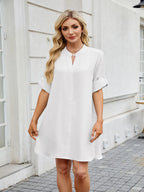 Notched Long Sleeve Mini Shirt Dress (16)