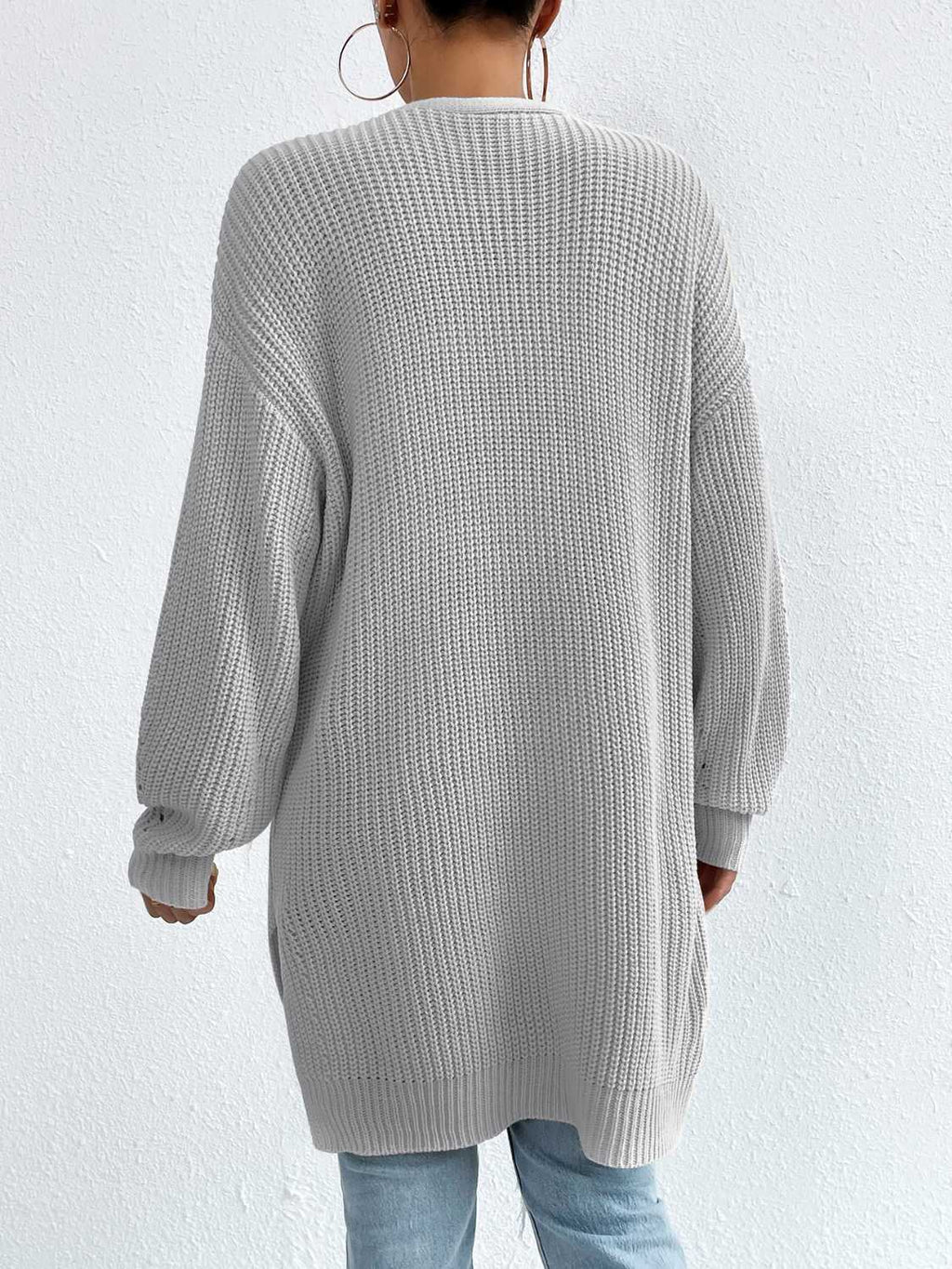 Open Front Dropped Shoulder Slit Cardigan (8)