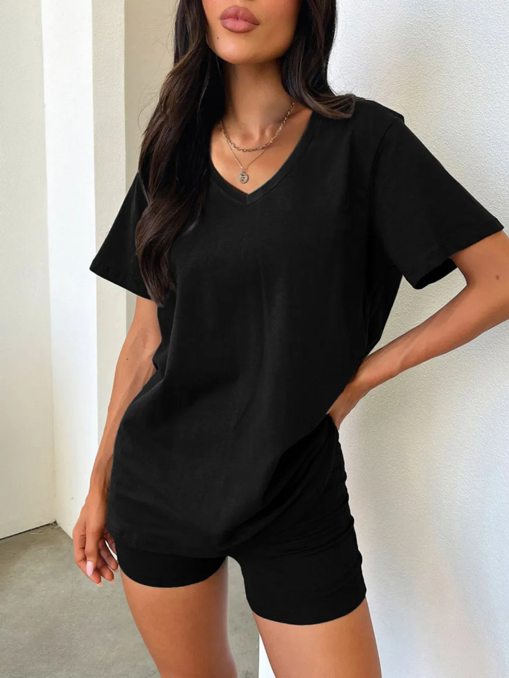 V-neck T-shirt Shorts Set (9)