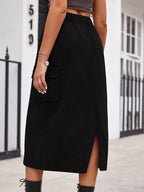 Slit Buttoned Denim Skirt Pockets (12)