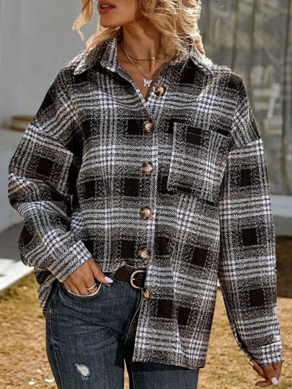 Plaid Button Up Long Sleeve Shacket (9)