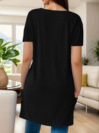 Full Size V-neck Pocket Front Asymmetric Hem T-shirt Plus (5)