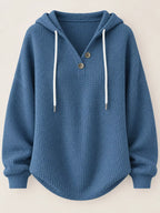 Full Size Waffle Knit Button Detail Hoodie Plus (48)