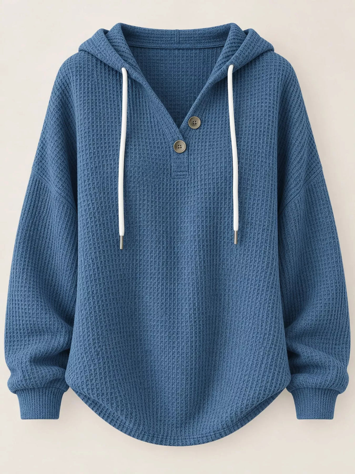 Full Size Waffle Knit Button Detail Hoodie Plus (48)