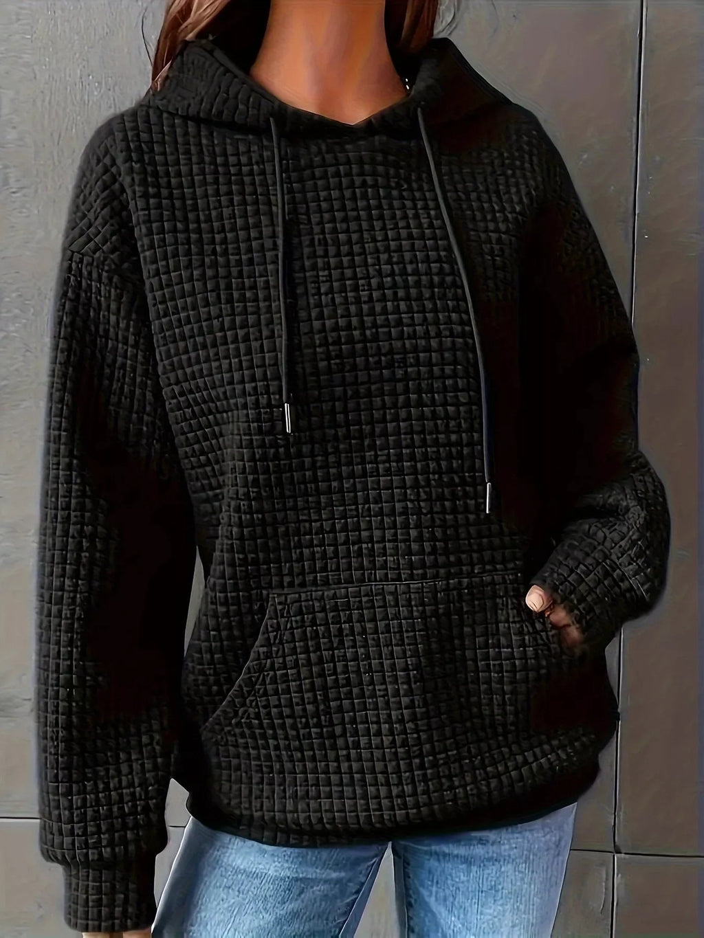 Textured Knit Drawstring Hoodie (11)