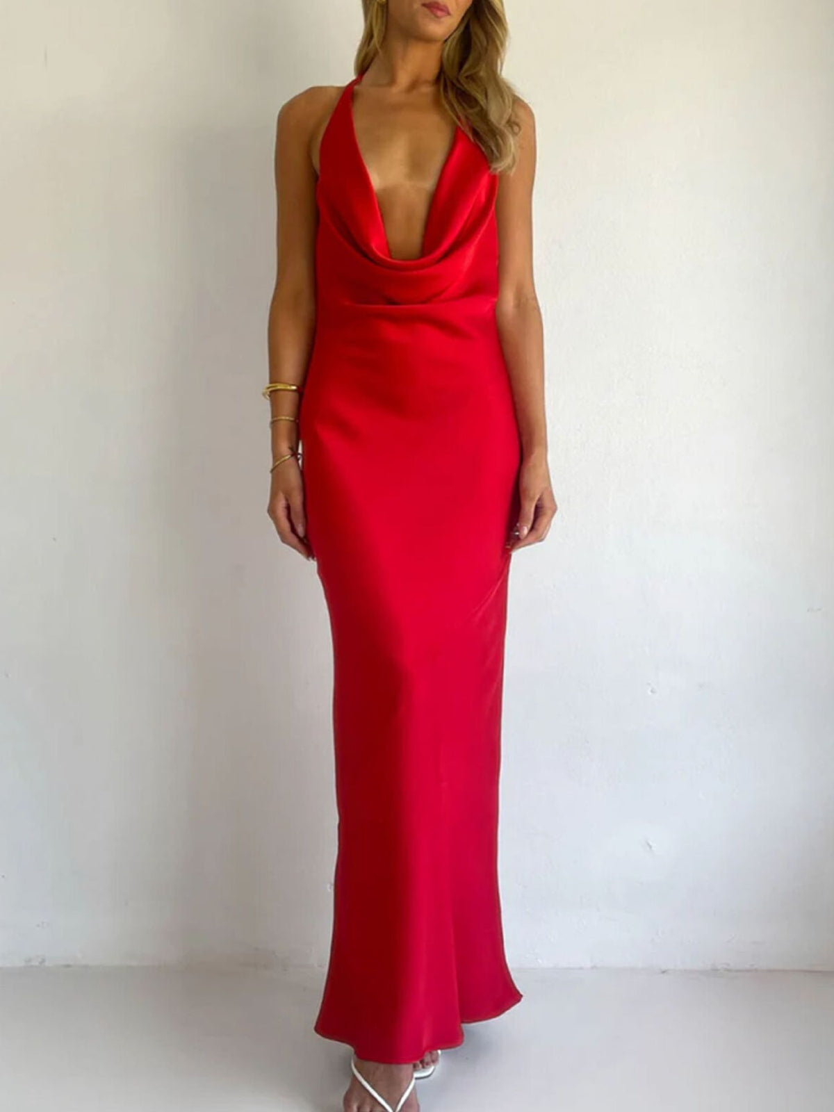 Halter Neck Satin Maxi Dress (16)