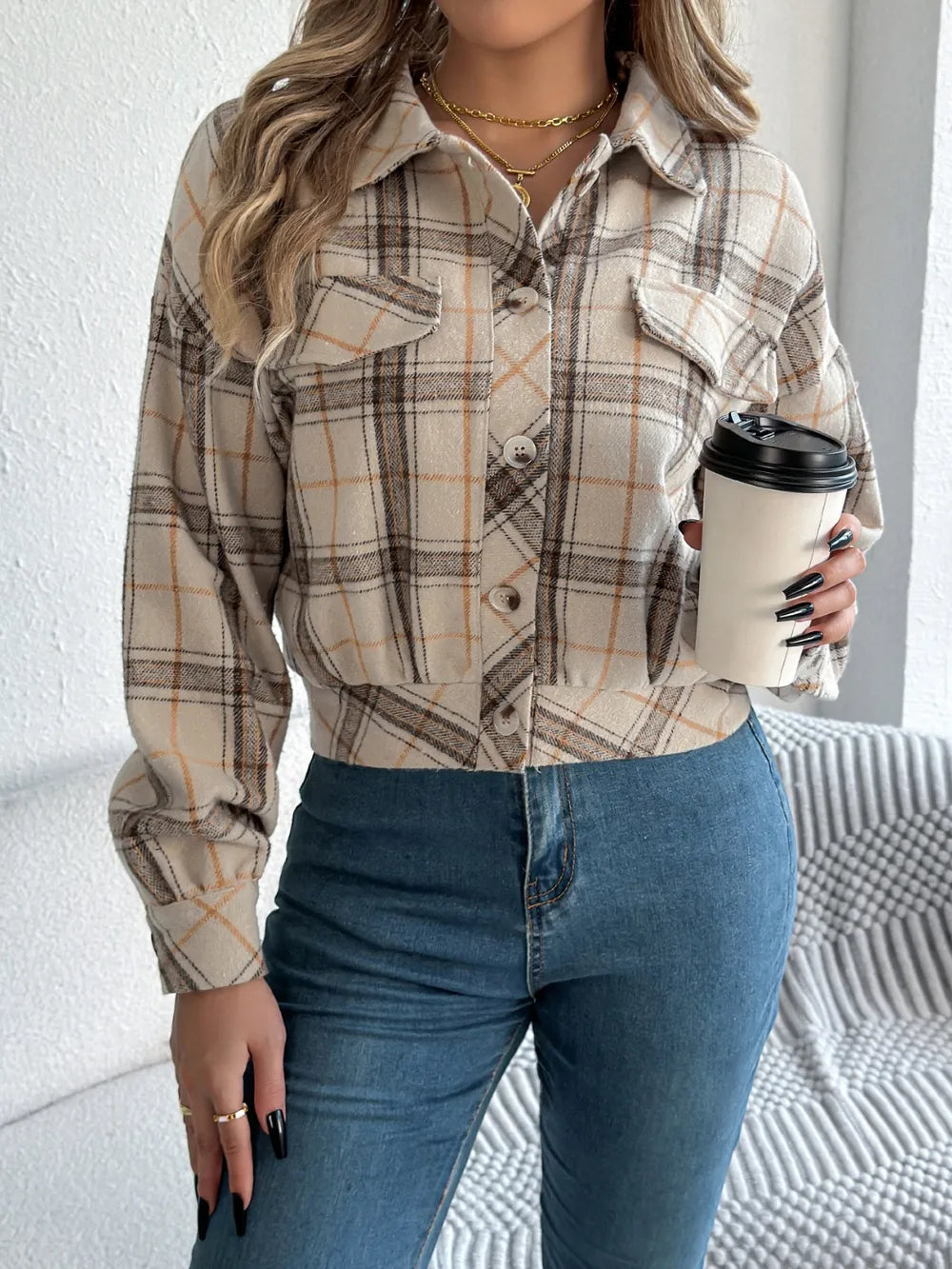Plaid Button Up Long Sleeve Jacket (24)