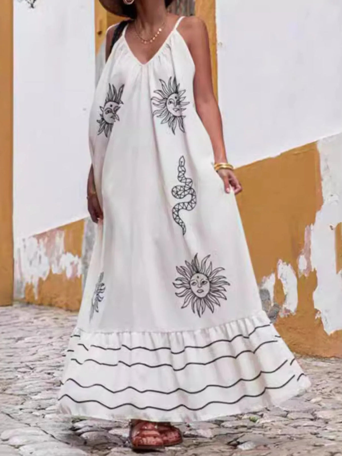 Printed V-neck Summer Maxi Dress (7)