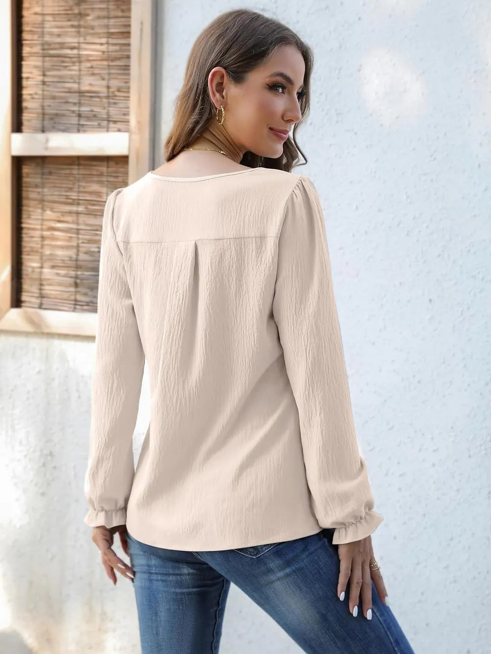 Notched Flounce Sleeve Blouse (9)