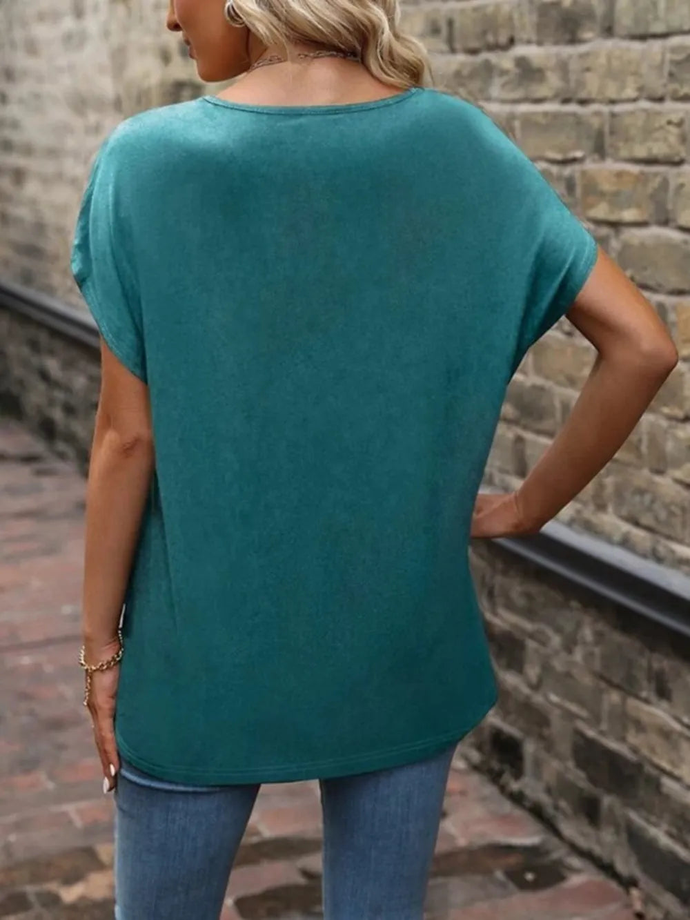Heathered V-neck Short Sleeve T-shirt (7)