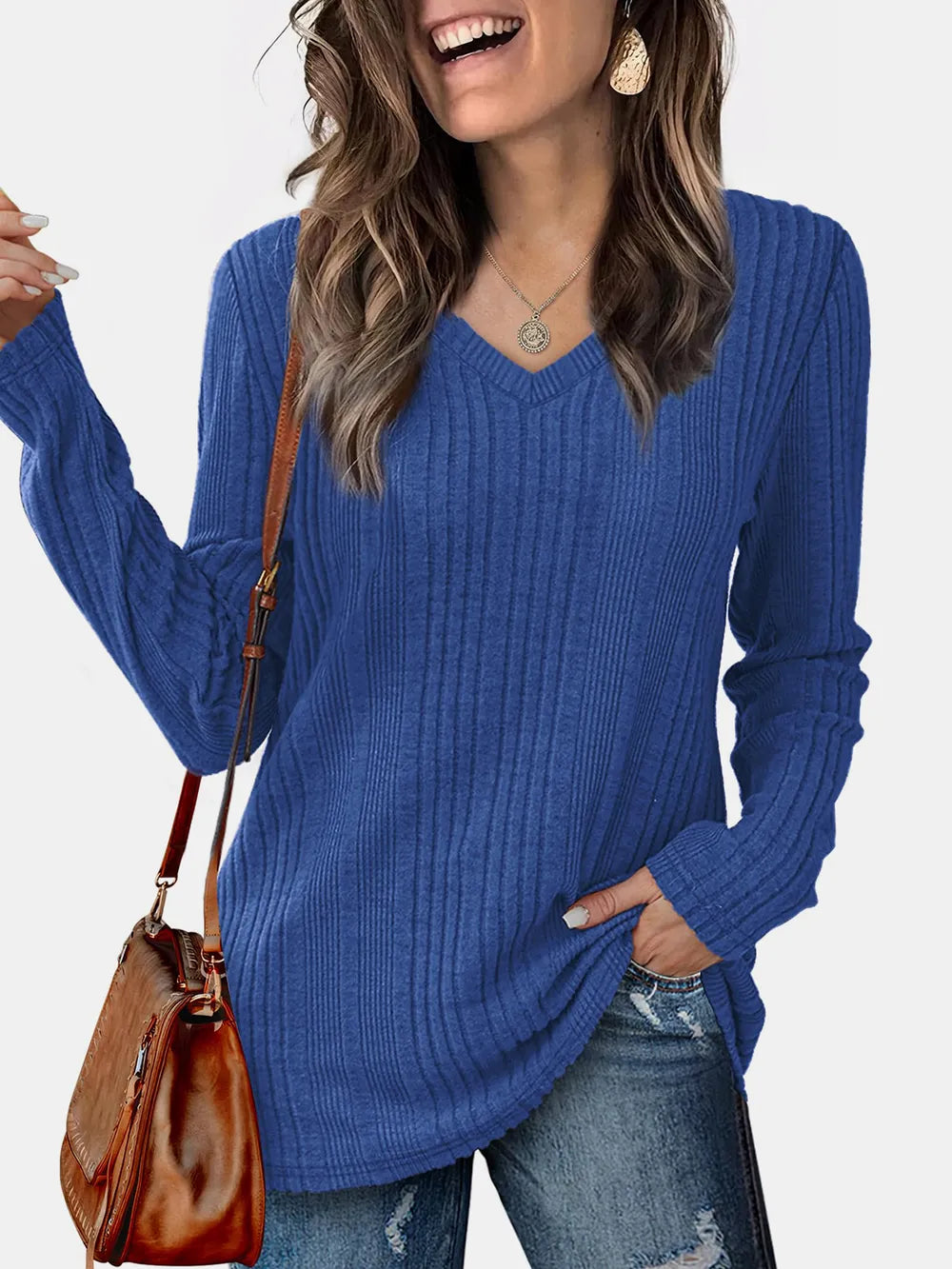 V-neck Long Sleeve T-shirt (5)