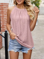 Eyelet Sleeveless Top Gathered Detail