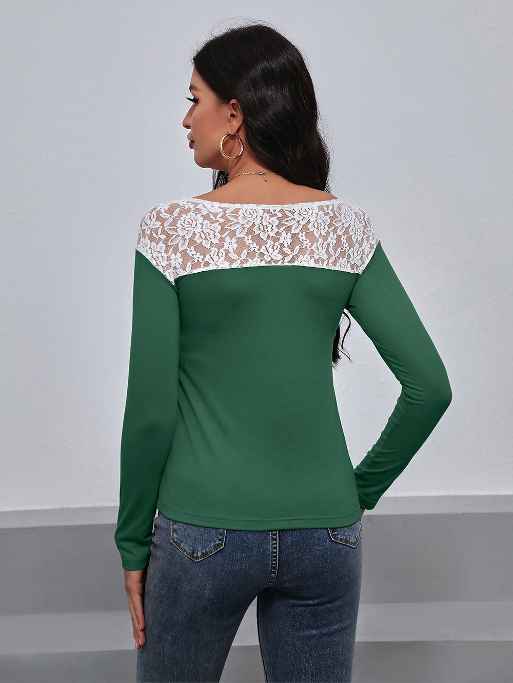 Lace Trim Long Sleeve Round Neck Tee (12)