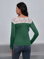 Lace Trim Long Sleeve Round Neck Tee (12)